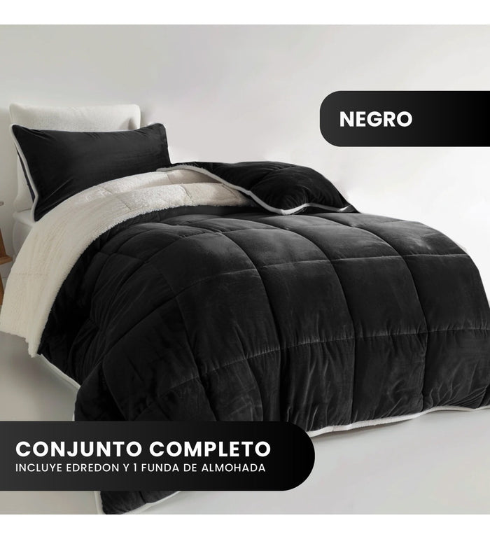 Edredon Cama Sencilla Reversible Ovejero Suave Negro Doble Fas