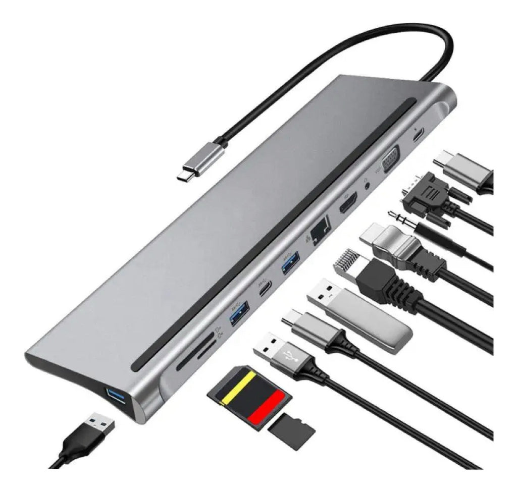 Hub Multipuertos Usb C 11 En 1 Red Gigabit Hdmi 4K Soporte