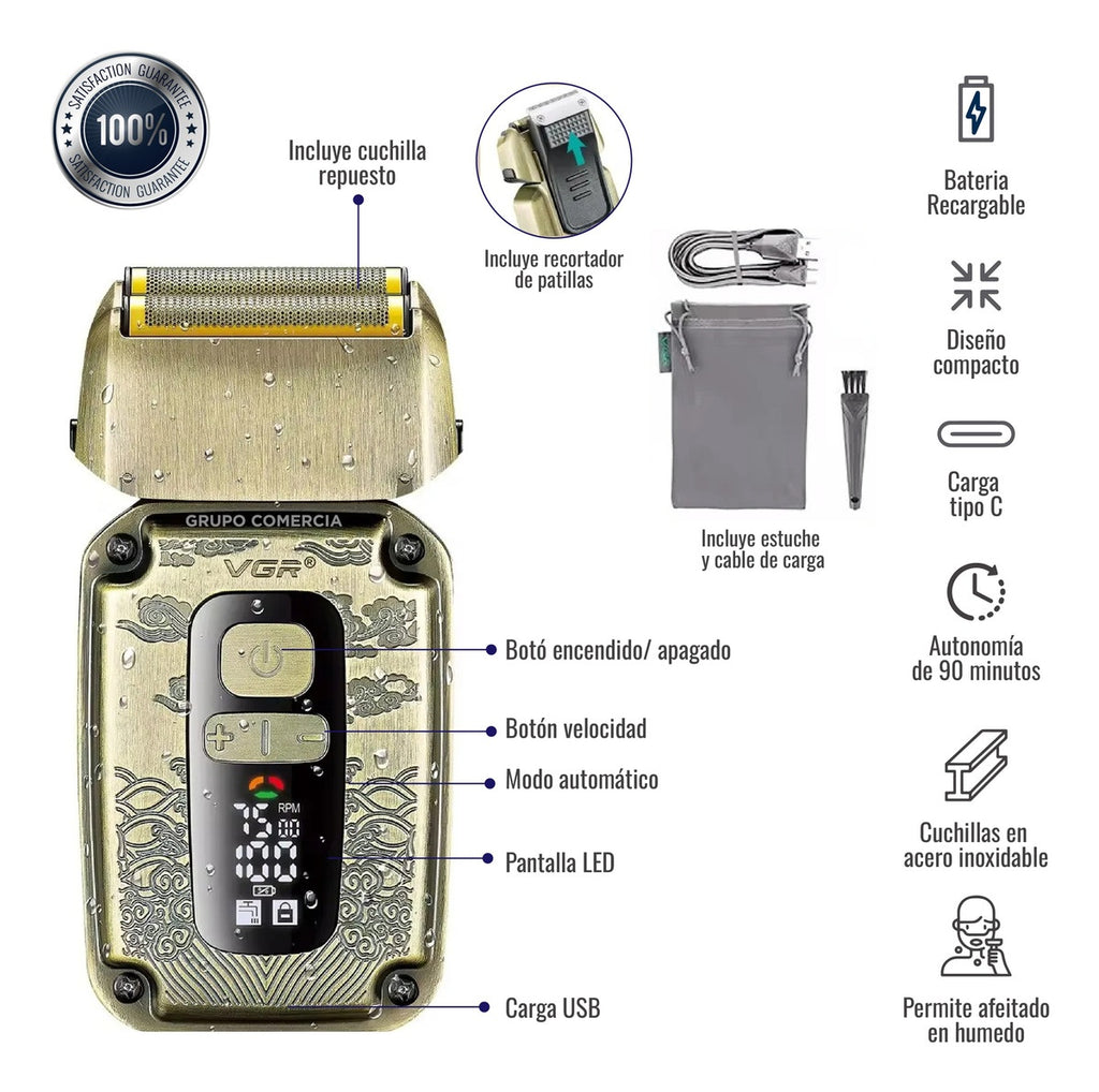 Afeitadora Electrica Trimmer Vgr V-337 Metal Ipx6 Dorado