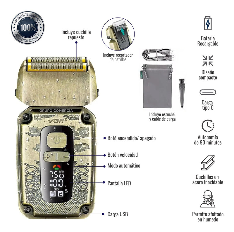 Afeitadora Electrica Trimmer Vgr V-337 Metal Ipx6 Dorado