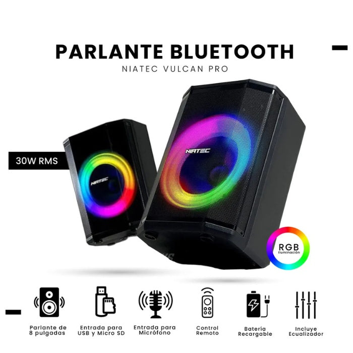 Parlante Bluetooth Portatil Recargable 30W Niatec 8 Rgb Tws Microfono Control Remoto