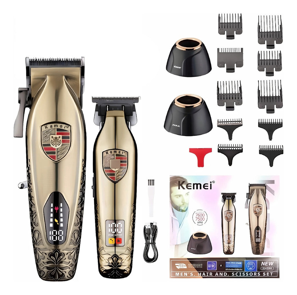 Duo Maquina Peluquera + Patillera Profesional Digital Kemei