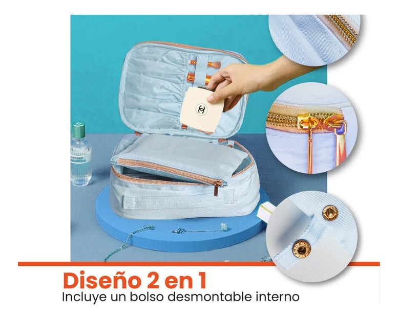 Cosmetiquera Para Dama Organizador Maquillaje Neceser Azul Claro