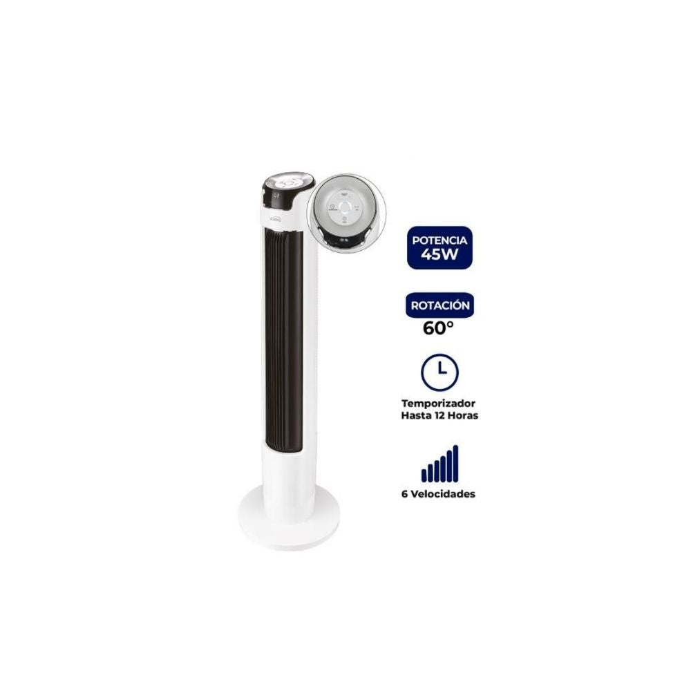 Ventilador Torre Pro Kalley 45W 6 Velocidades Temporizador 12H