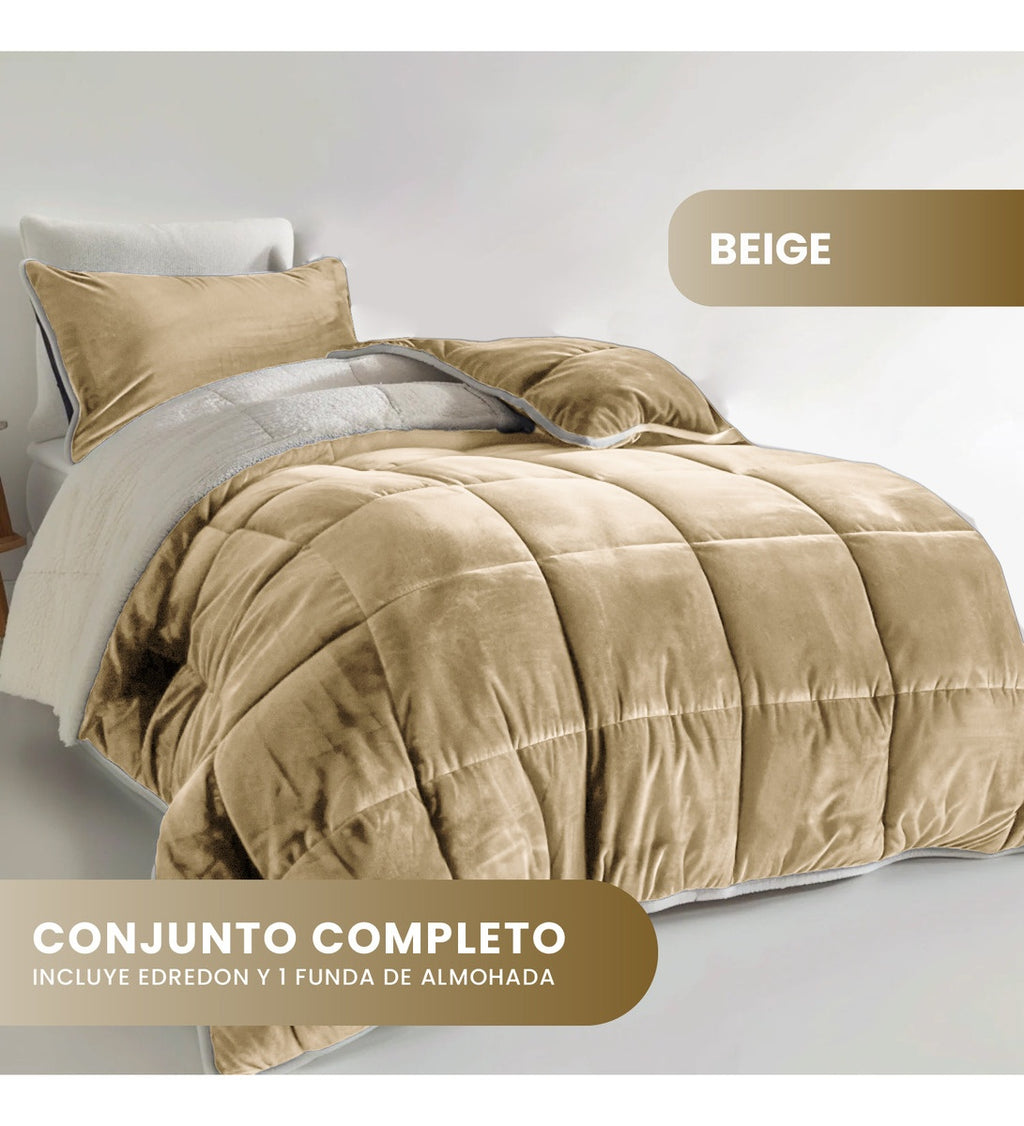 Cubre Cama Cubrelecho Sencilla Reversible Ovejero Suave Beige Doble Faz