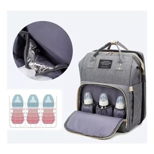 Bolso Panalera Multifuncional Corral 3 En 1 Para Bebes Color Gris