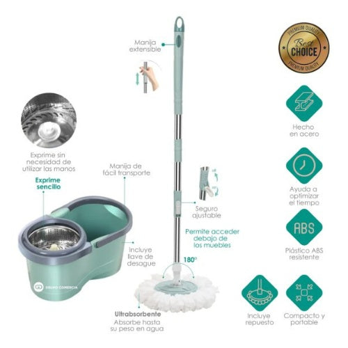 Trapero Con Balde Speed 8 Secado Rapido Moop 360
