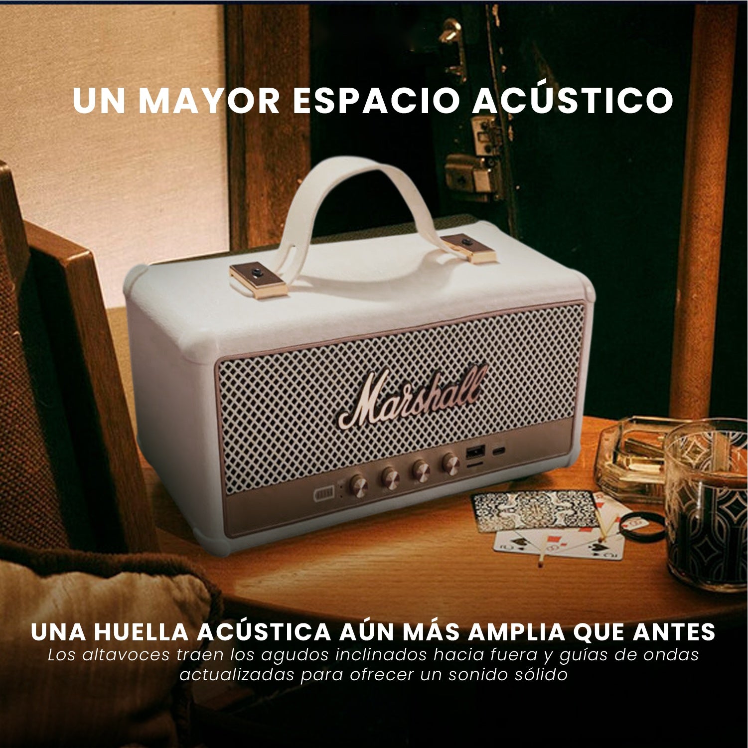Parlante Bluetooth Sonido Potente Usb Mp3 Fm Marshall Clasic Beige Replica 1.1