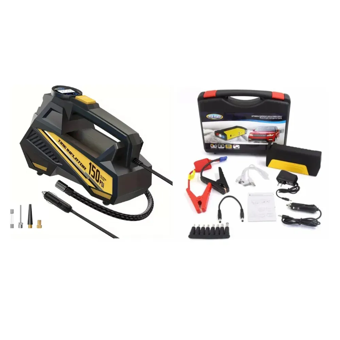 Inflador Compresor De Carro Con Linterna E Iniciador De Bateria Kit Desvare Carro