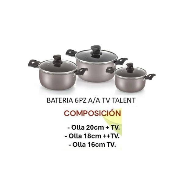 Bateria De Cocina Imusa Talent 6 Piezas Antiadherente Con Tapas Vidrio