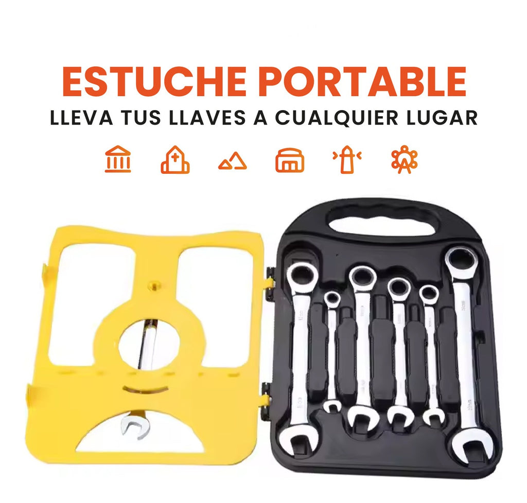 Juego De Llaves Mixtas Rachet Estuche 7 Piezas Chrome Vanadium