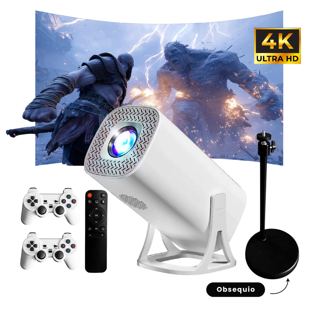 Proyector Smart S40 Max 4K Android 11 Wifi 5G + 2 Controles + Base Metalica +30.000 Juegos Y Apps