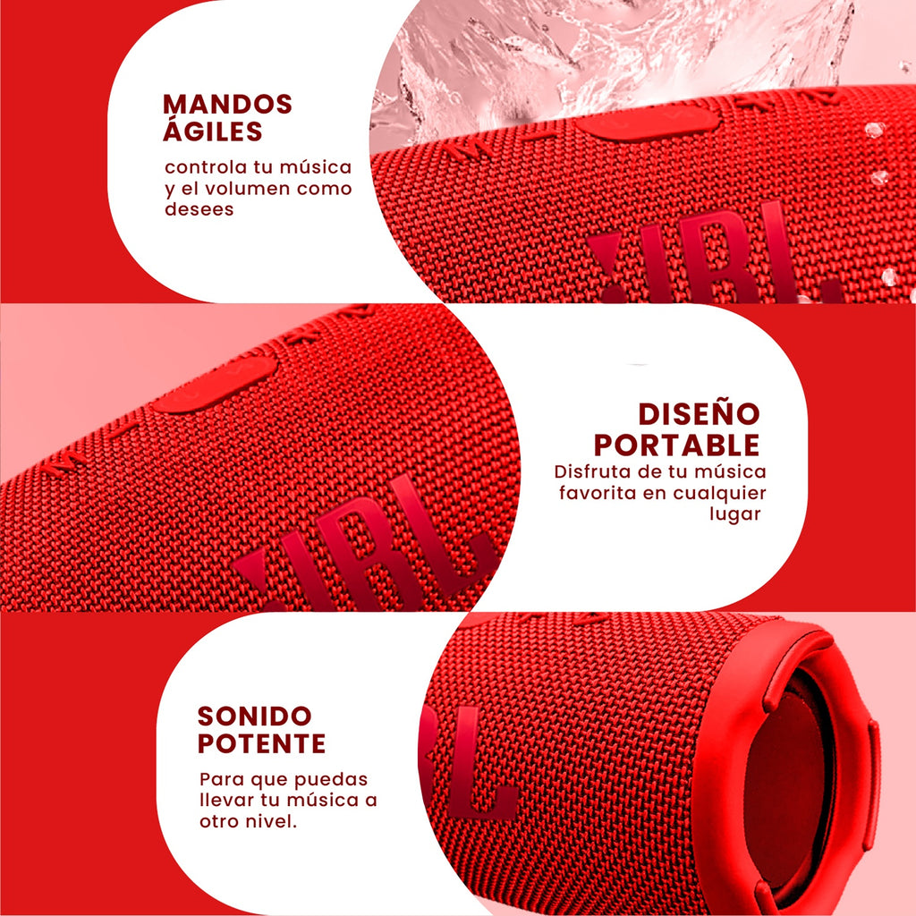 Parlante Jbl Charge 5 Replica 1.1 - Sonido Potente, Bluetooth, Portatil Rojo