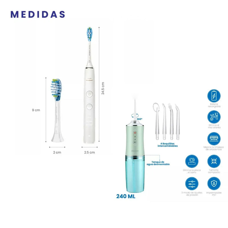 Combo Cepillo Dental Electrico Con Estuche Ultra Clean Philips + Irrigador Limpieza Profunda