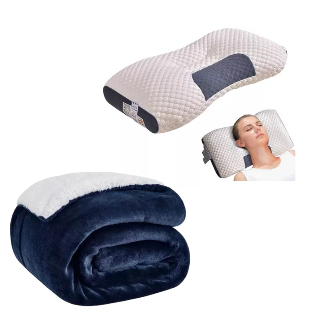 Duo Combo Almohada Semi Ortopedica Cervical + Cobija Termica Ovejera 180 X 240 Azul