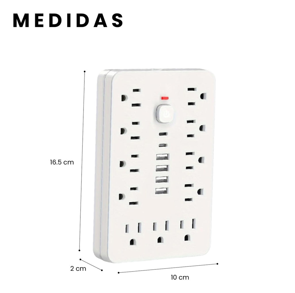 Multitoma 17 En 1 Regleta Electrica 11 Tomas 6 Usb Carga Rapida Usb-C Proteccion Sobrecarga Blanco