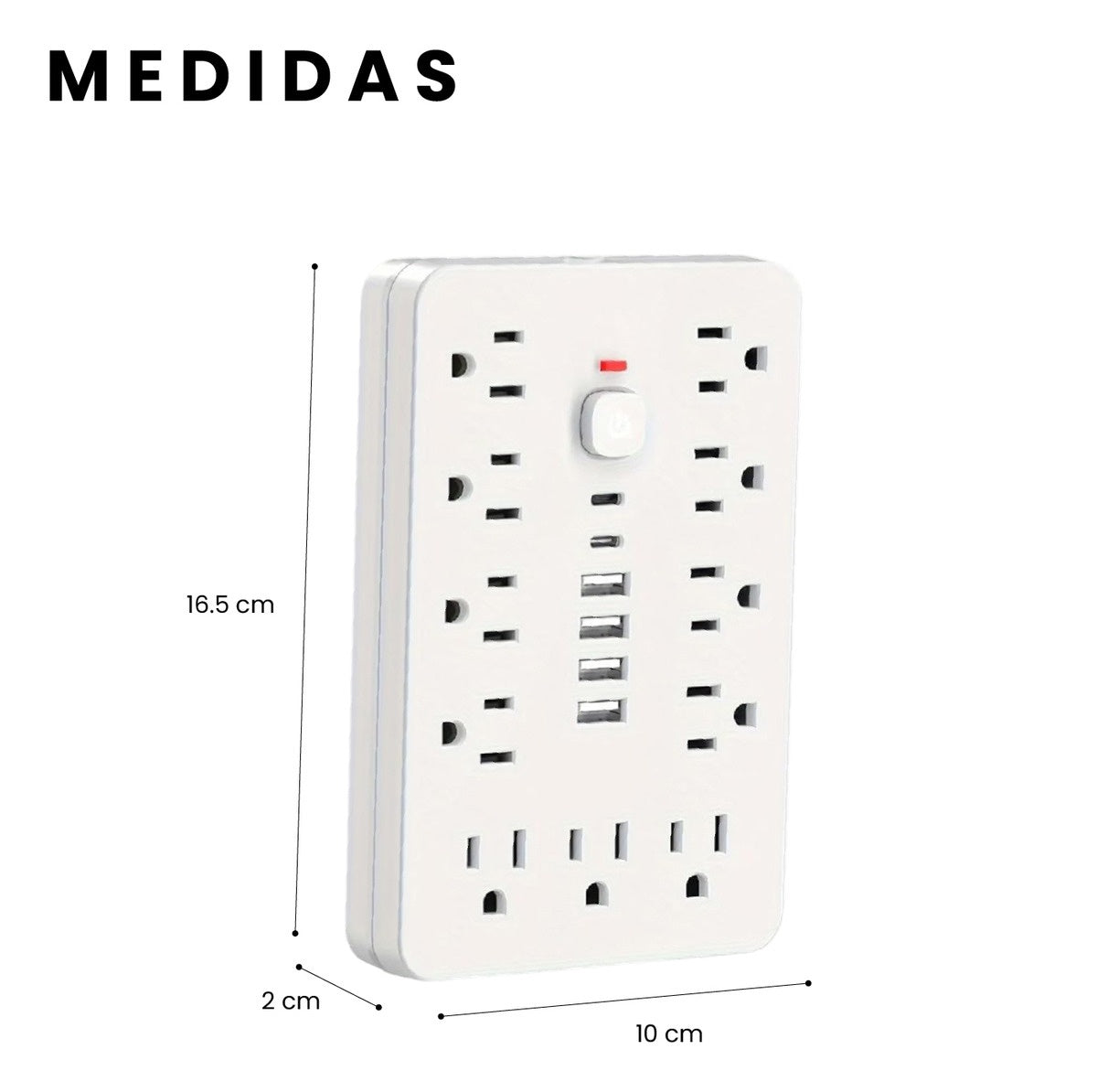Multitoma 17 En 1 Regleta Electrica 11 Tomas 6 Usb Carga Rapida Usb-C Proteccion Sobrecarga Blanco