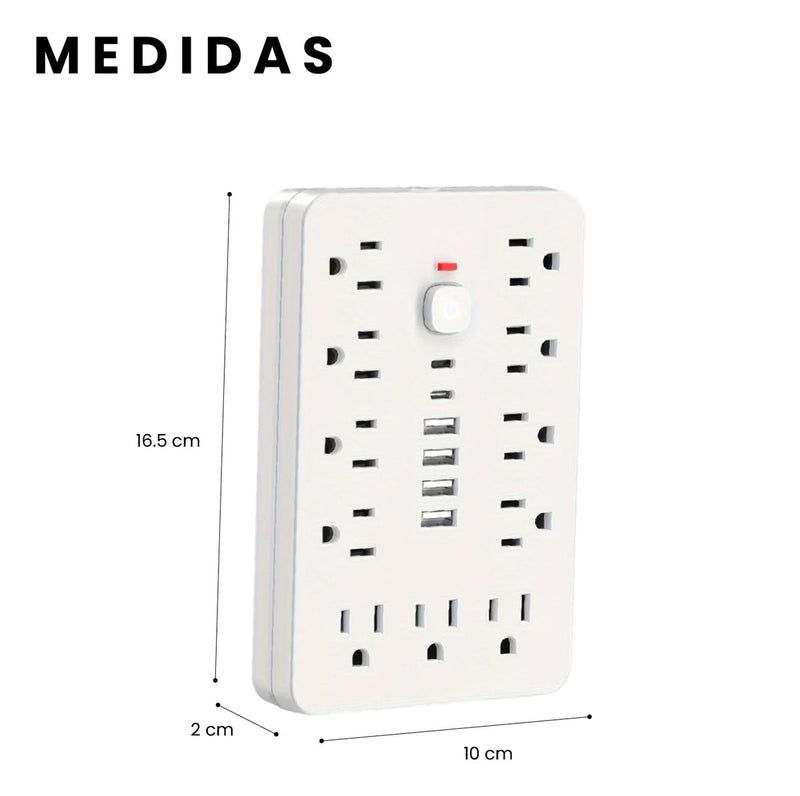 Multitoma 17 En 1 Regleta Electrica 11 Tomas 6 Usb Carga Rapida Usb-C Proteccion Sobrecarga Blanco