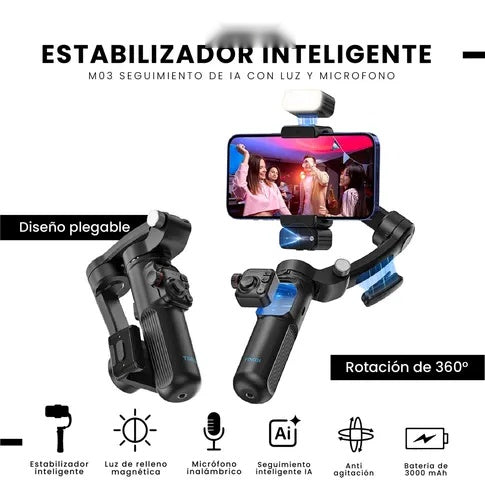 Estabilizador Gymbal Con Ia Seguimiento Luz Con 3 Ejes Robotico Bluetooth Microfono Tokoy Pro