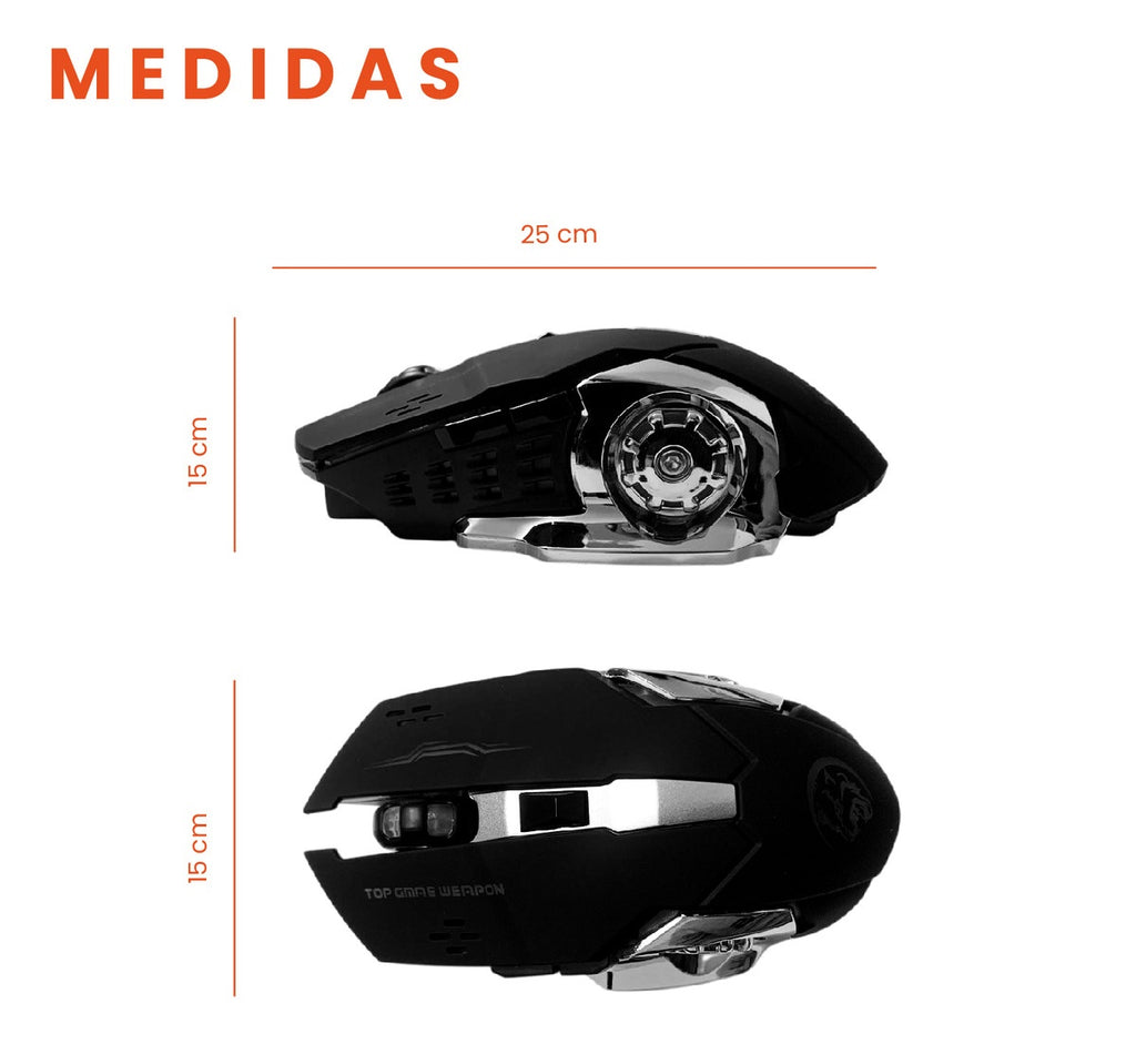 Mouse Gamer Inalambrico 6 Botones Black Edition Receptor Usb Con Luces Rgb