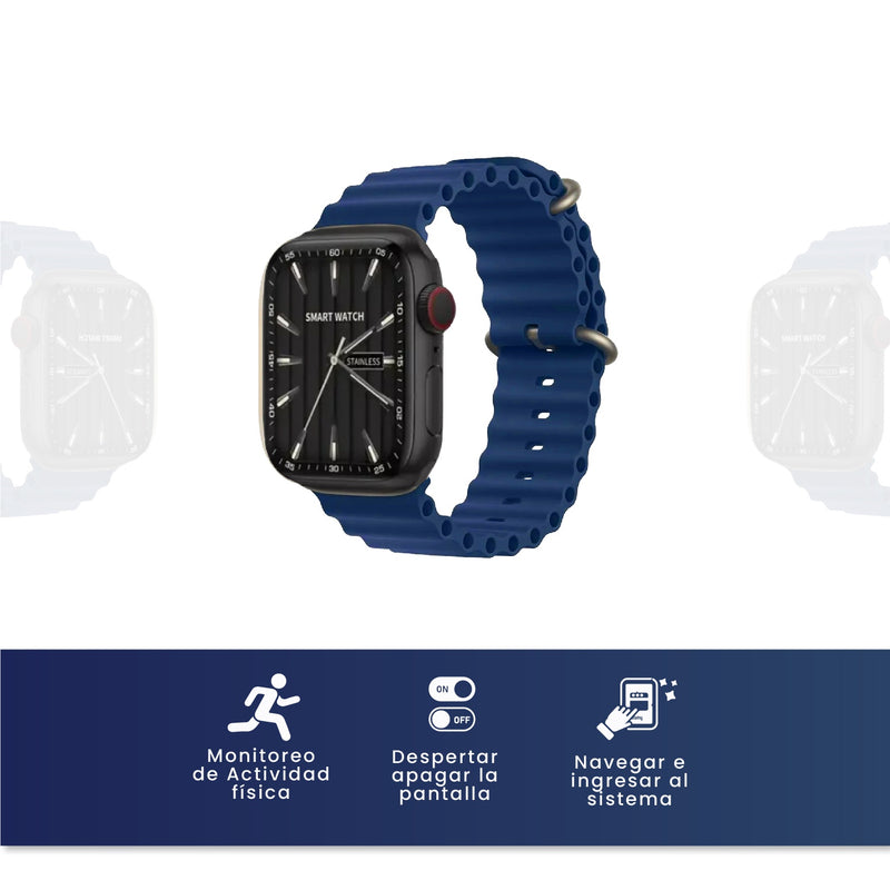 Combo Smartwatch Sport V11 Classic Suit 7 Pulsos Negro Con Audifonos Y Soporte Giratorio Celular