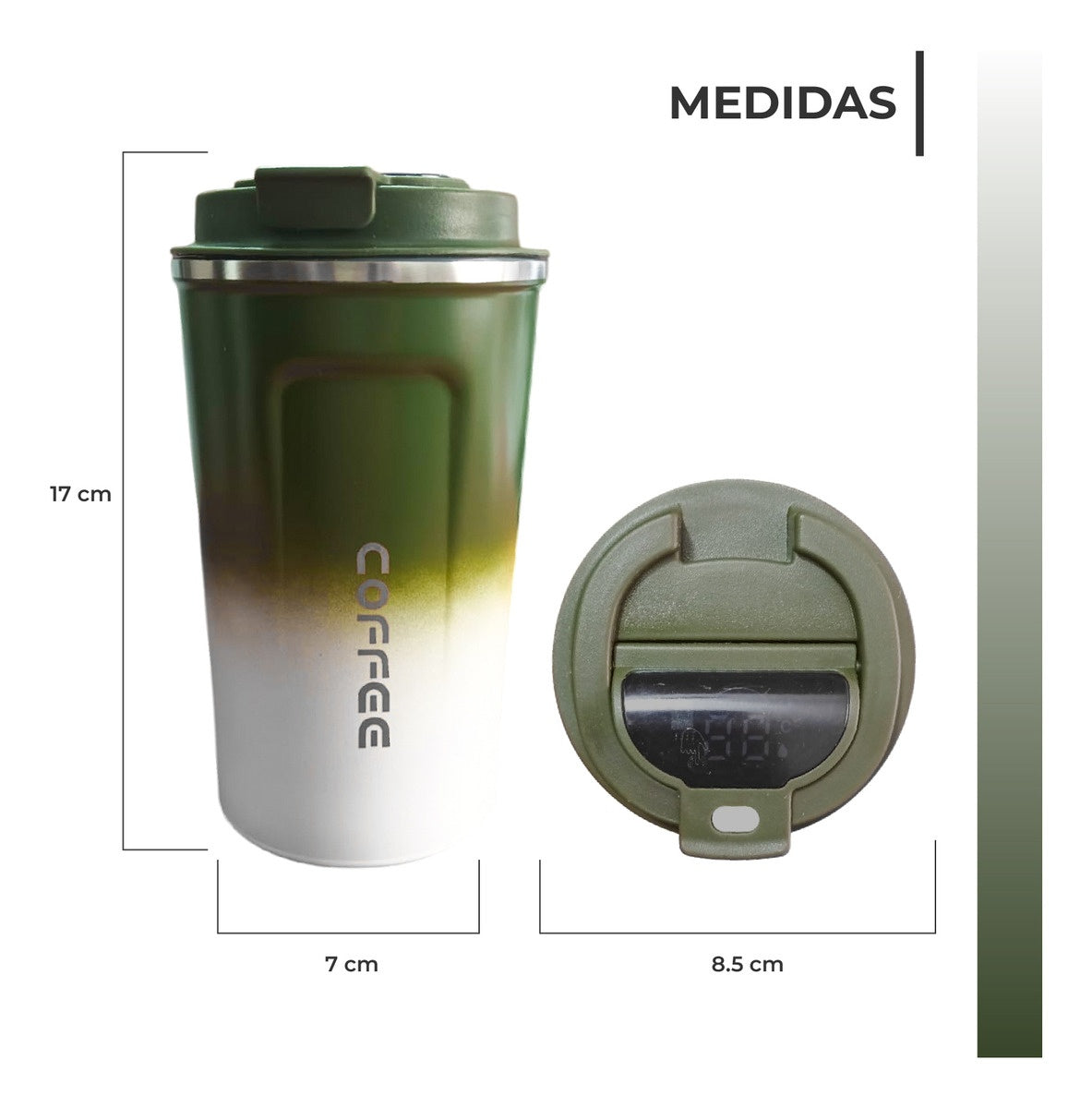 Vaso Termico Digital Bicolor Verde Personal Indicador Led 520 Ml Innovo Mug