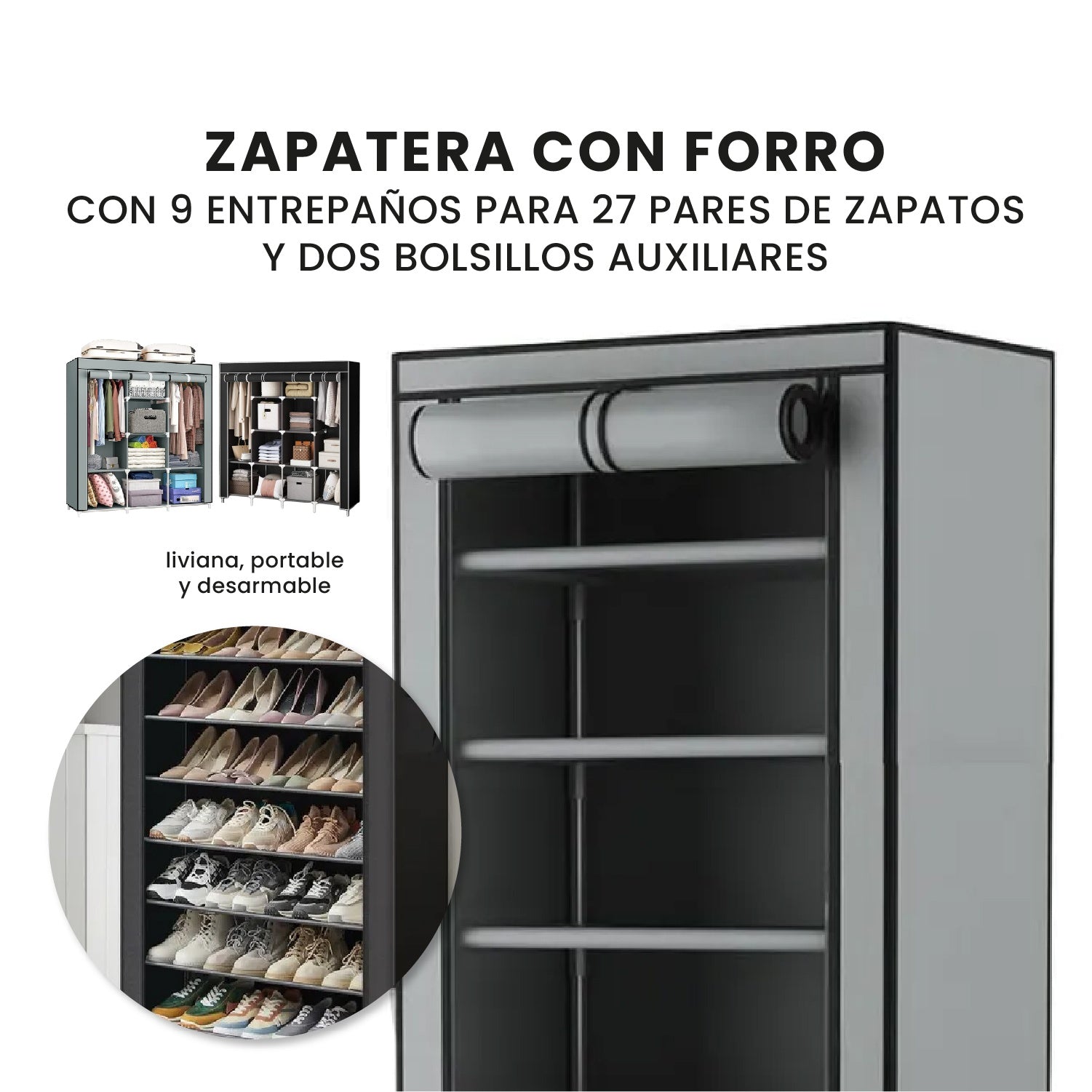 Closet Organizador Hogar X2 Armarios Ropa + Zapatero 9 Niveles Innovo Home