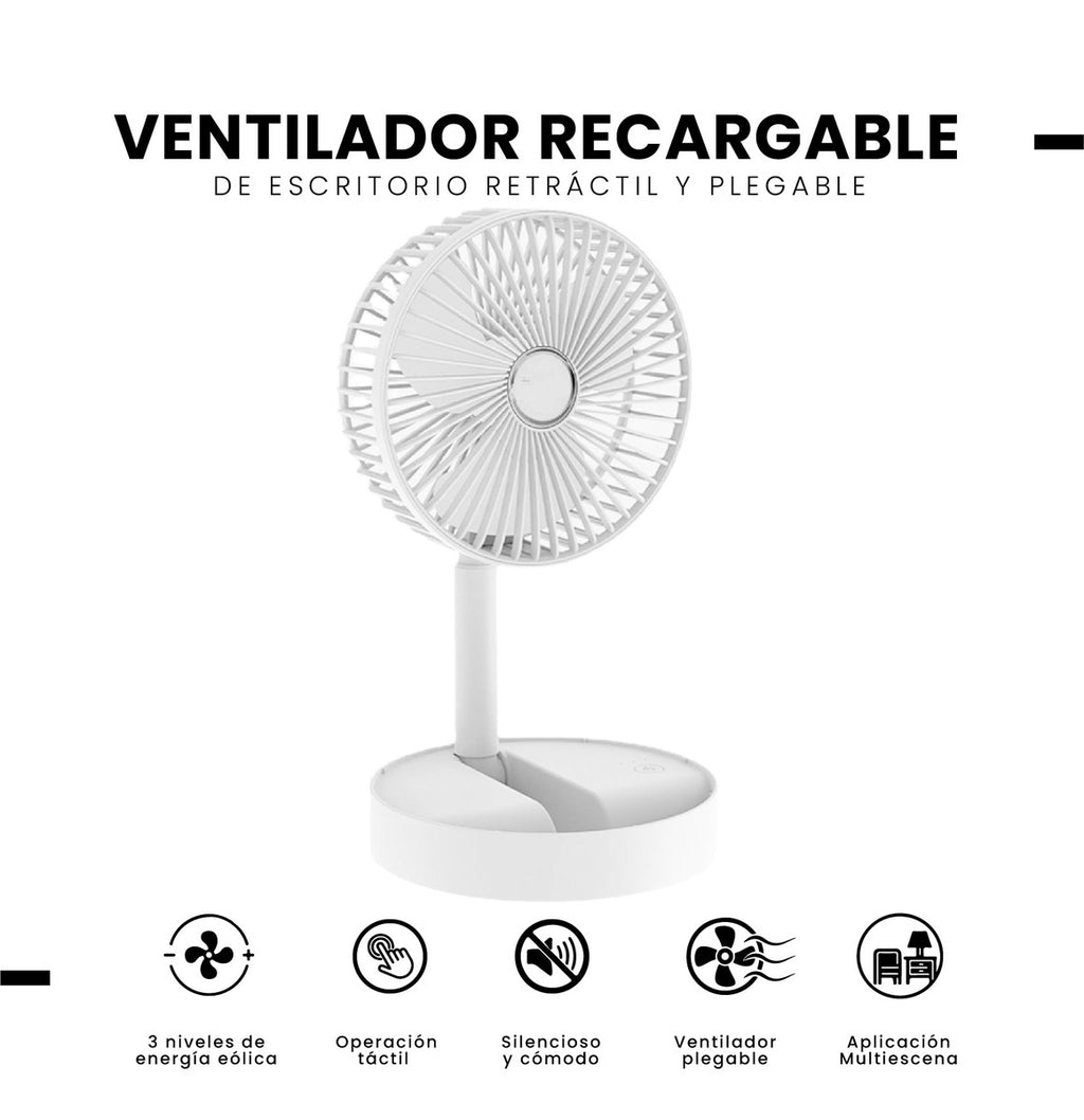Mini Ventilador De Escritorio Mesa Recargable Con Base De Celular Ajustable 3 Velocidades