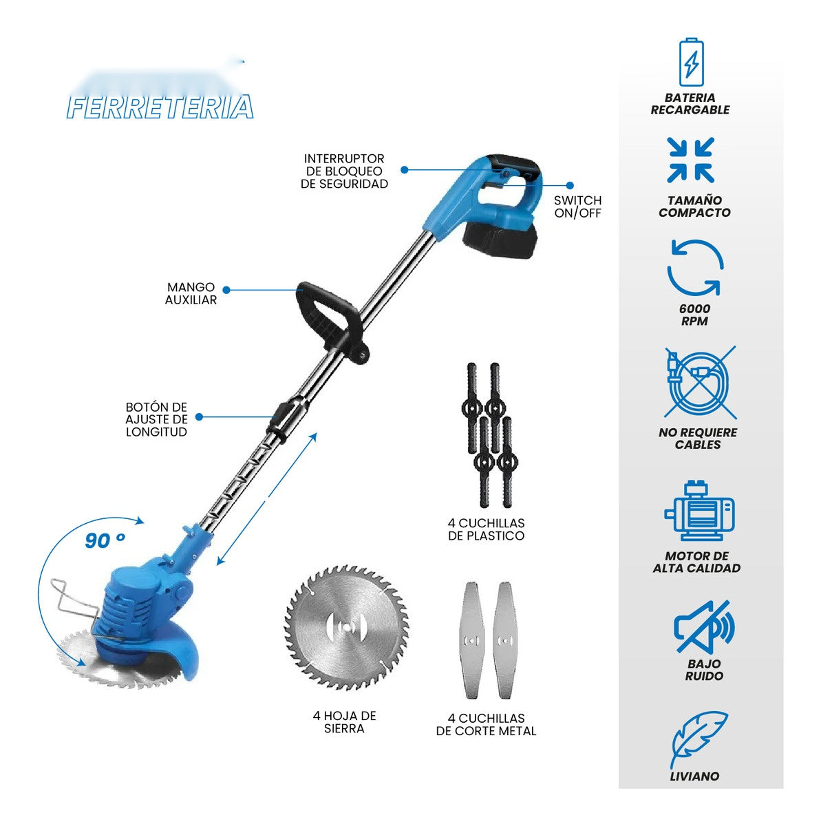 Cortadora De Cesped Recargable Portatil 2 Baterias