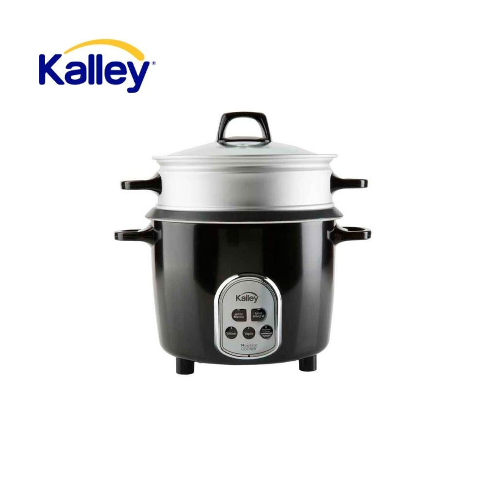 Arrocera Electrica Kalley 1.4L 7 Tazas Antiaderente Con Vaporera Negra