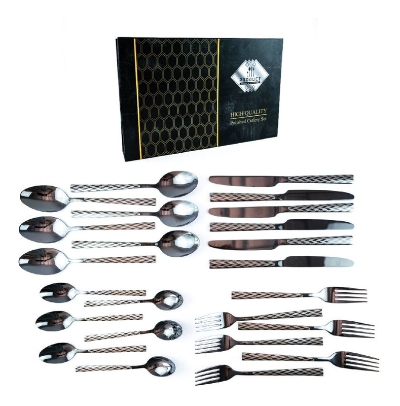 Juego De Cubiertos Set De 24 Piezas Acero Inoxidable Negro