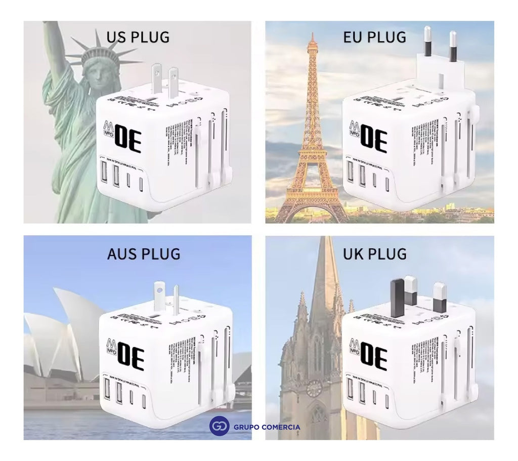 Convertidor Mundial Adaptador Carga Rapida 20W Puerto Usb-C