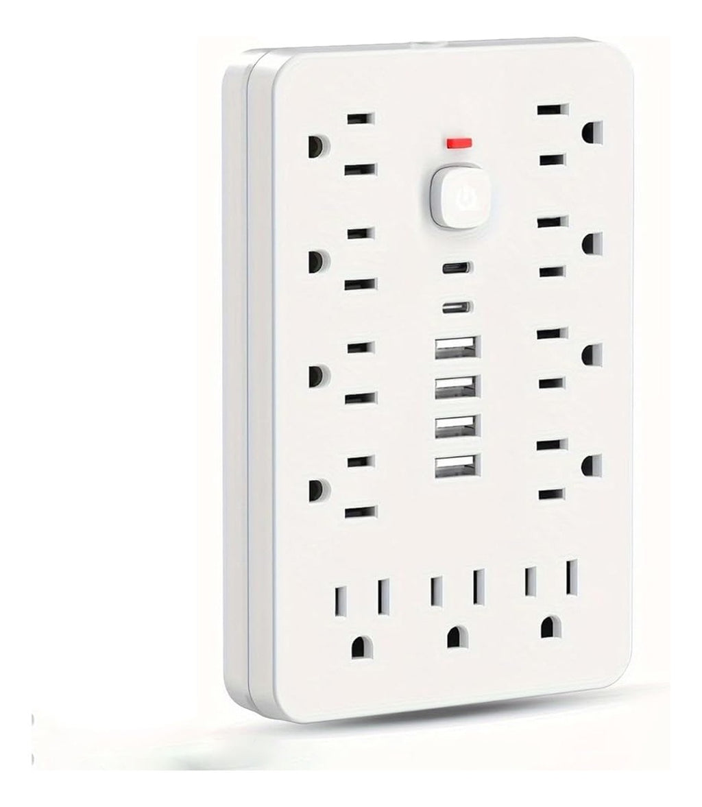 Multitoma 17 En 1 Regleta Electrica 11 Tomas 6 Usb Carga Rapida Usb-C Proteccion Sobrecarga Blanco