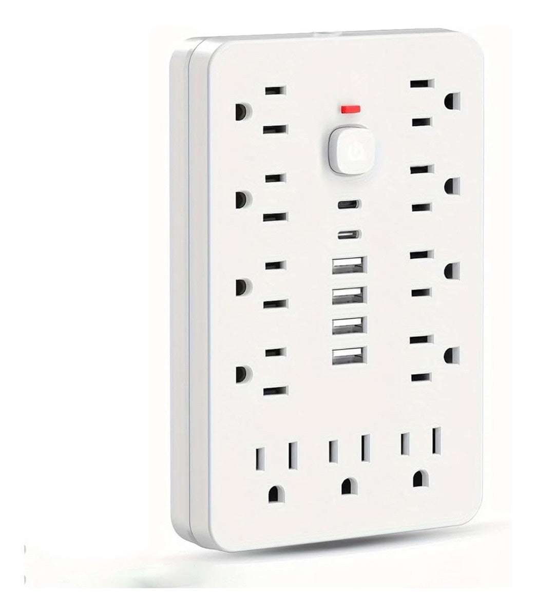 Multitoma 17 En 1 Regleta Electrica 11 Tomas 6 Usb Carga Rapida Usb-C Proteccion Sobrecarga Blanco