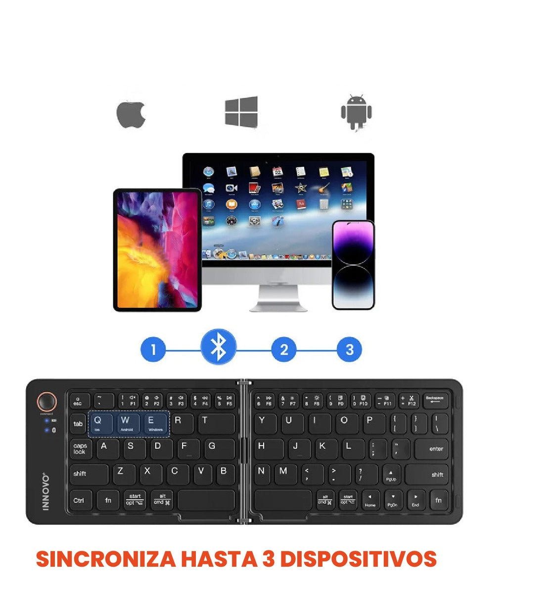 Teclado Plegable Portable Bluetooth + Soporte Giratorio Celular Innovo