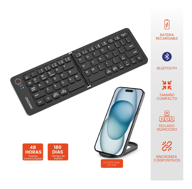 Teclado Plegable Portable Bluetooth + Soporte Giratorio Celular