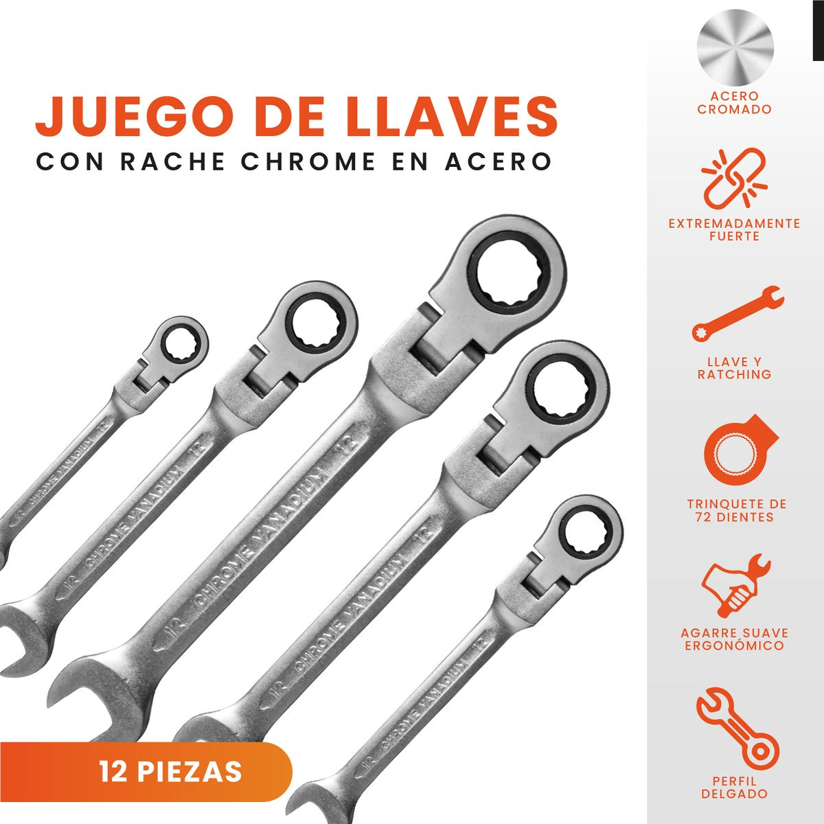Set De Llaves 12 Unidades Llaves Mixtas Con Rache Estuche Premium