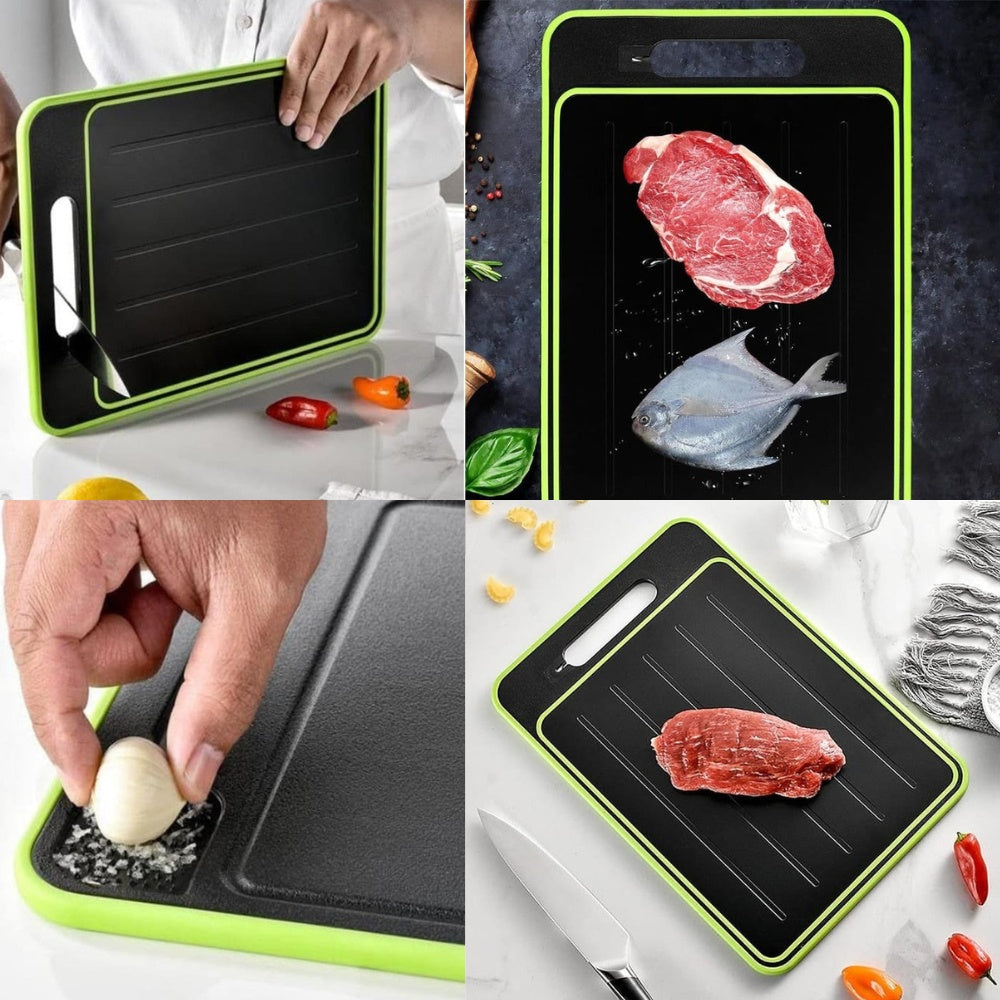 Combo Set Cuchillos Negros + Tabla De Picar Descongelar Carne