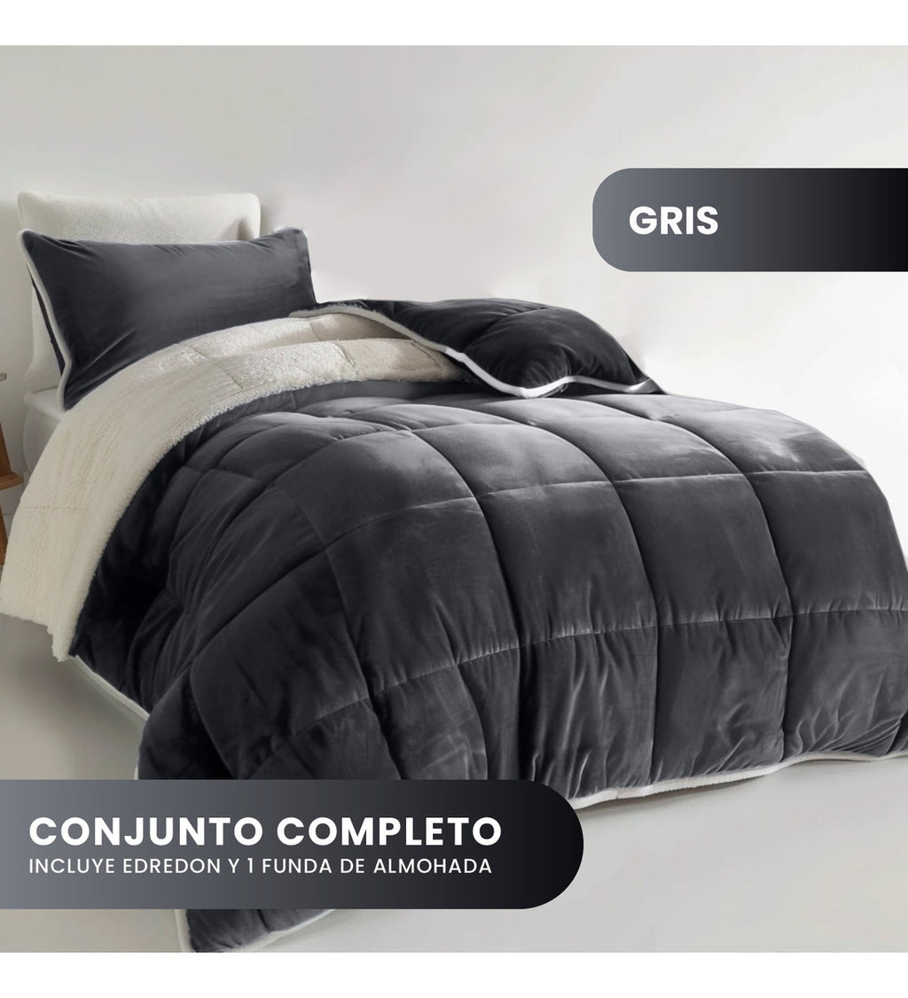 Cubre Cama Cubrelecho Sencillo Reversible Ovejero Suave Gris Oscuro Doble Faz