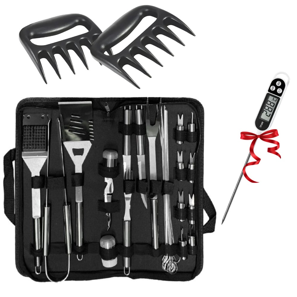 Combo Utensilios Asado X29 Piezas+ 2 Garra Oso + Obsequio Termometro