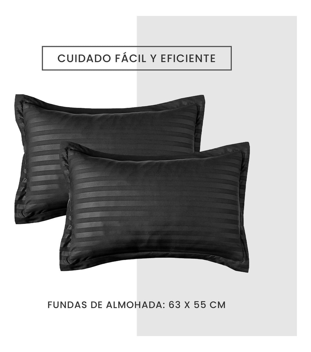 Edredon Cubrelecho Premium Negro Cama Doble Fundas Almohadas Innovo