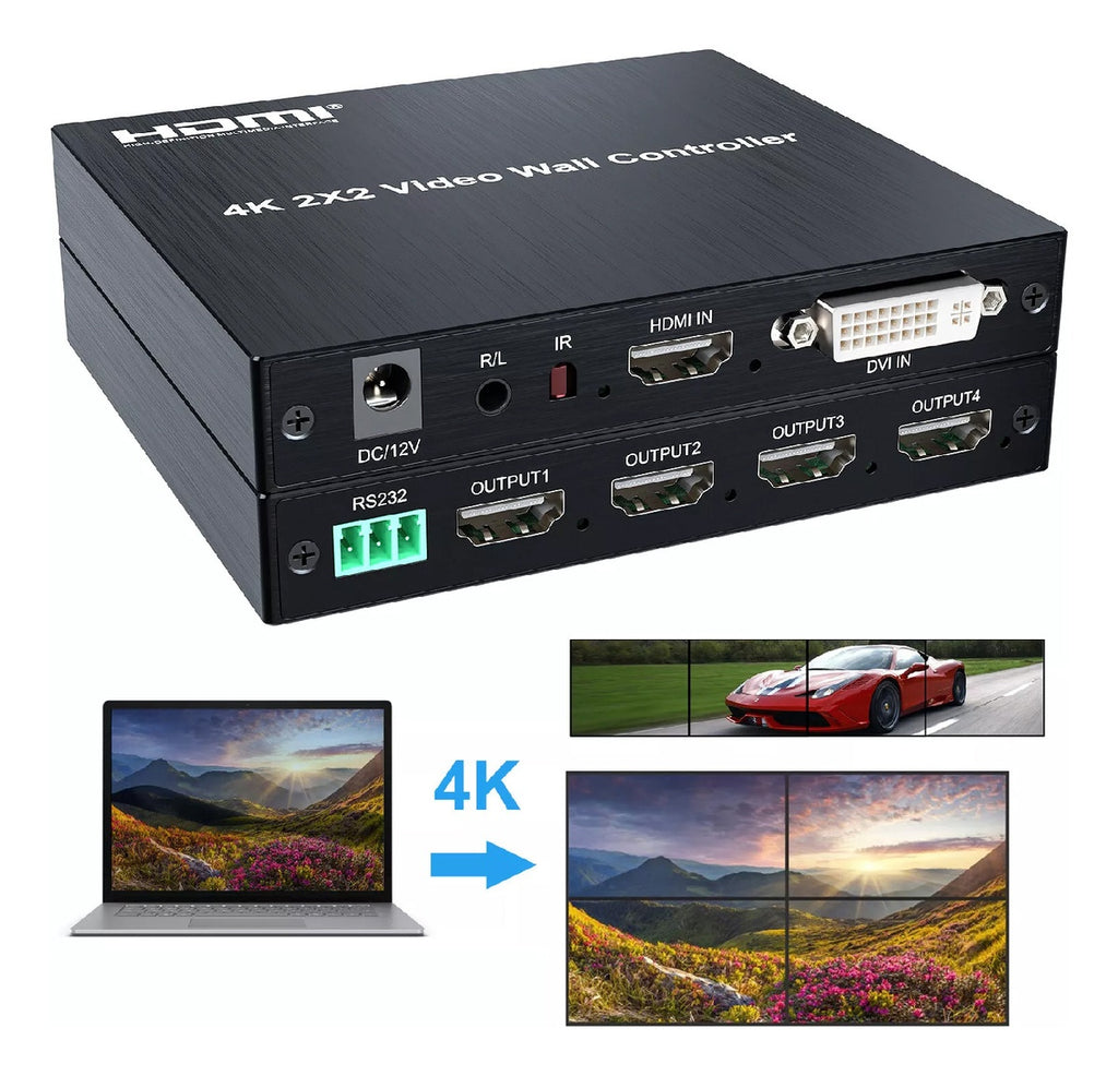 Video Controlador Hdmi 2X2 Para Tv 4K Multiplicador 4 Pantallas