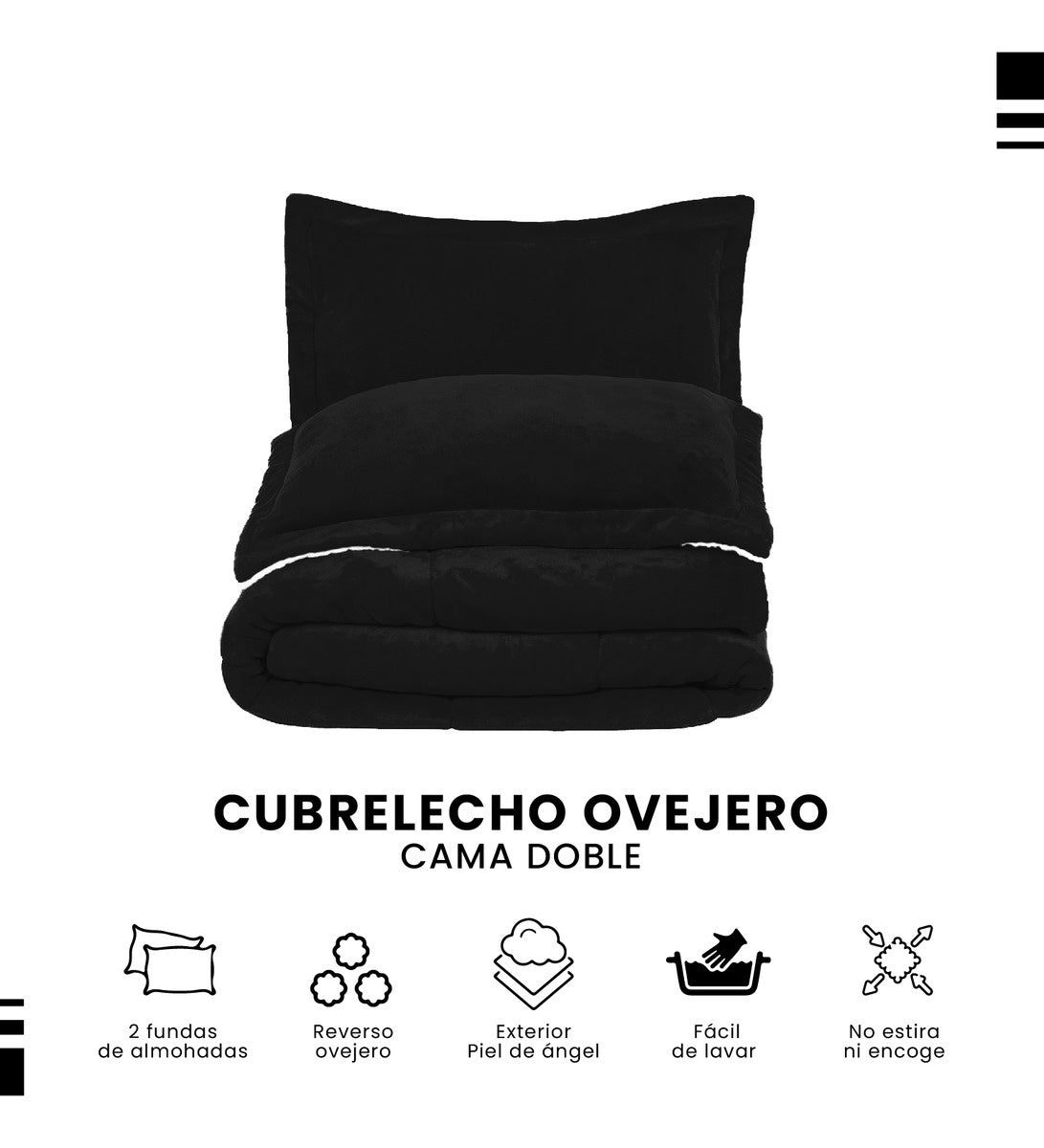 Cubrelecho Termico Doble Funda Almohadas Cama Doble Inn Home Negro Con Blanco