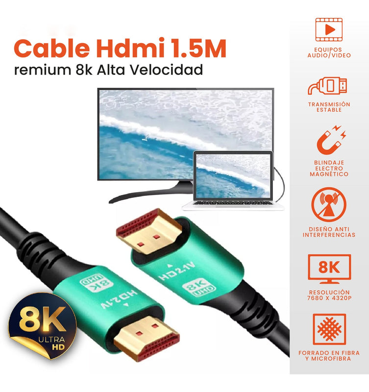 Cable Hdmi 8K 4K Hd Alta Velocidad 48Gbps 1.5 Metros Hd