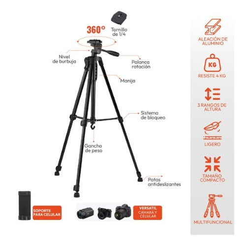 Tripode Profesional Para Camara Celular Ajustable Nivel 360