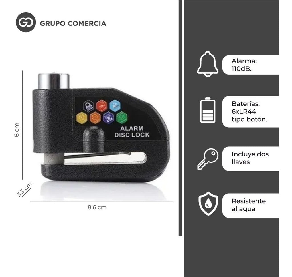 Candado Moto Alarma Freno De Disco Original Premium 2 Llaves