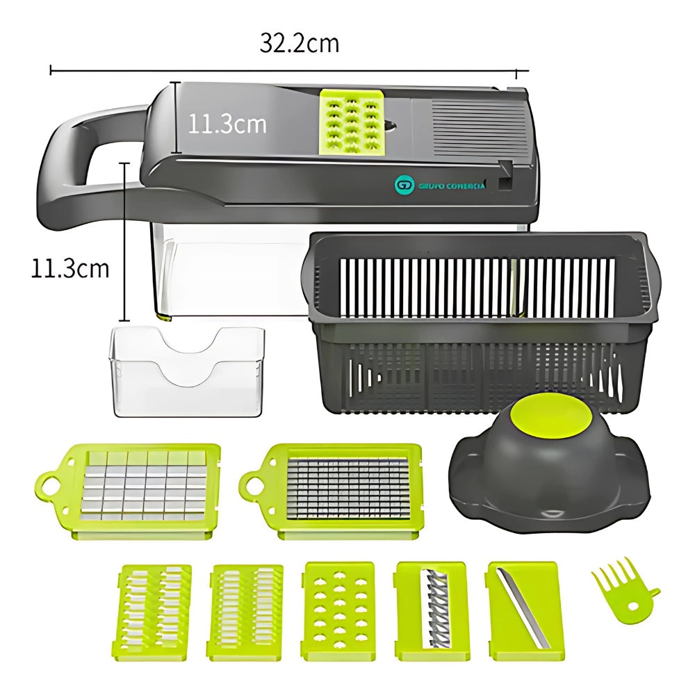 Combo Mandolina Picatodo Verdura + Tabla De Picar Descongela Carne+ Set Utensilios X12 Piezas En Silicona