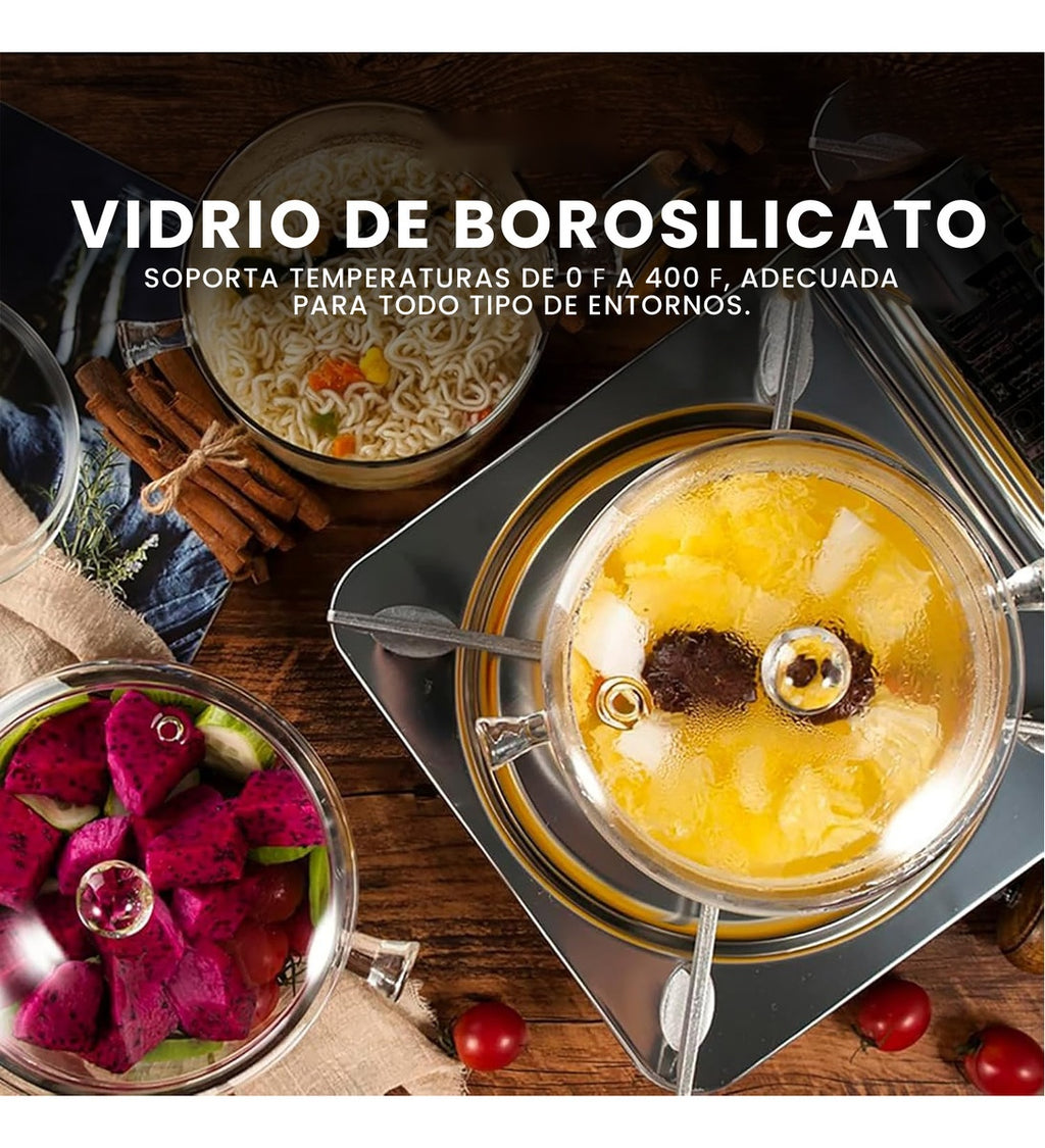 Olla De Vidrio Templado 1500 Ml Transparente Para Altas Temperaturas
