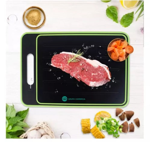 Combo Platero Escurridor Mangos Madera + Tabla Picar Descongela Carne + Set Utensilios X12