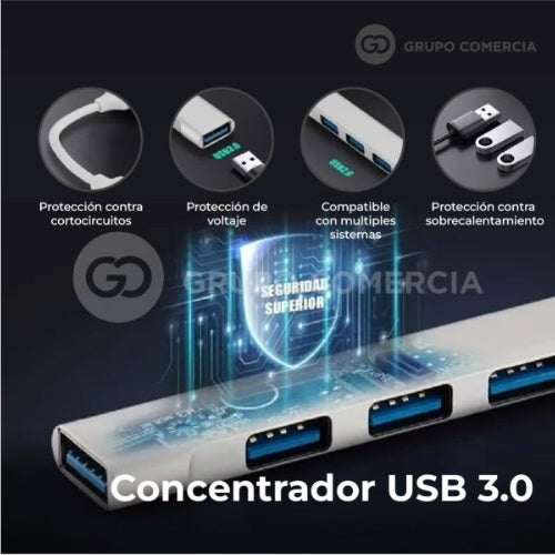 Hub Multipuertos Usb 3.0 Carcaza Aluminio 4 Puertos Fino